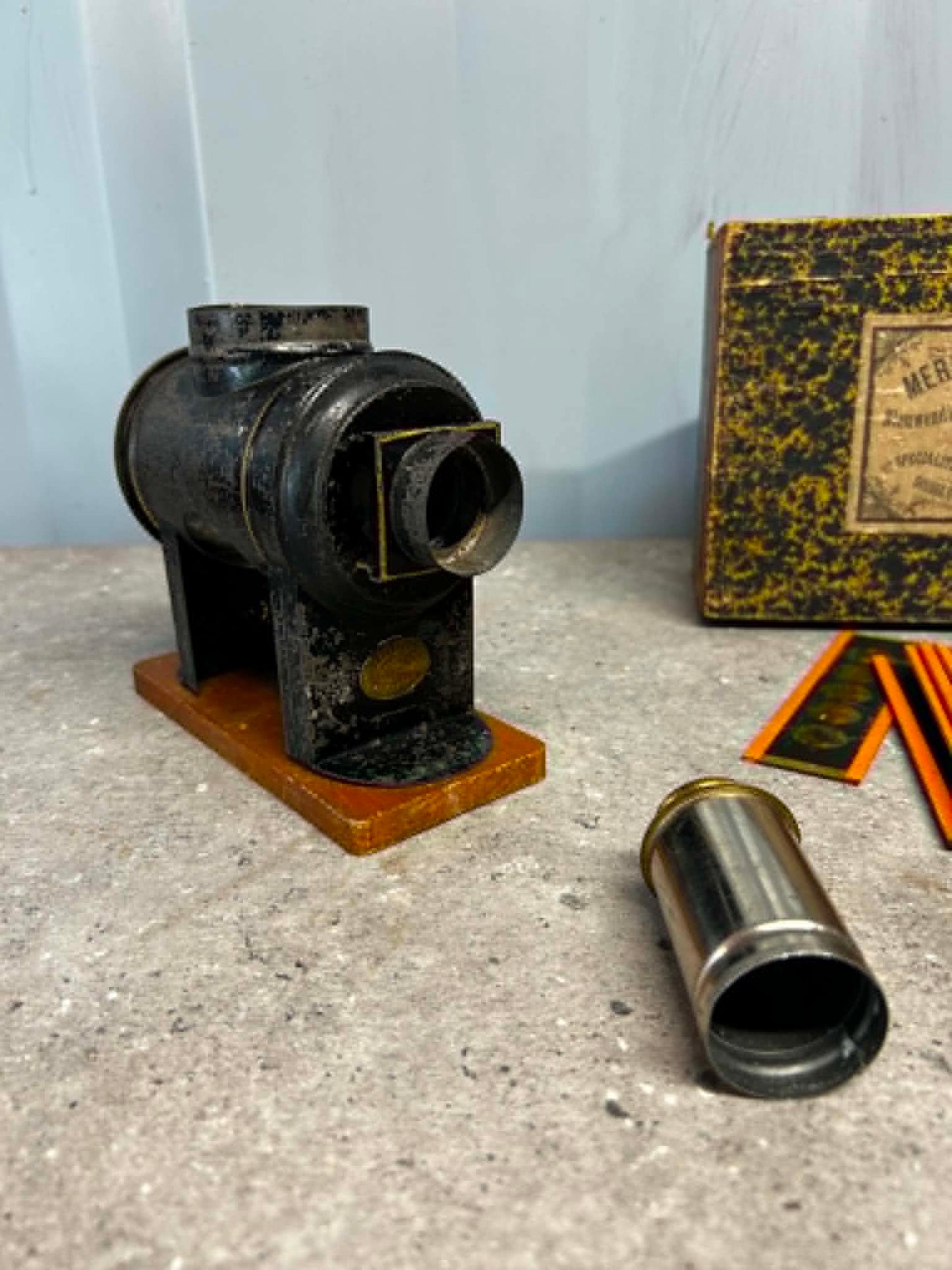 Merkelbach & Co. No. 490 Magic Lantern Projector w/ Box & Slides