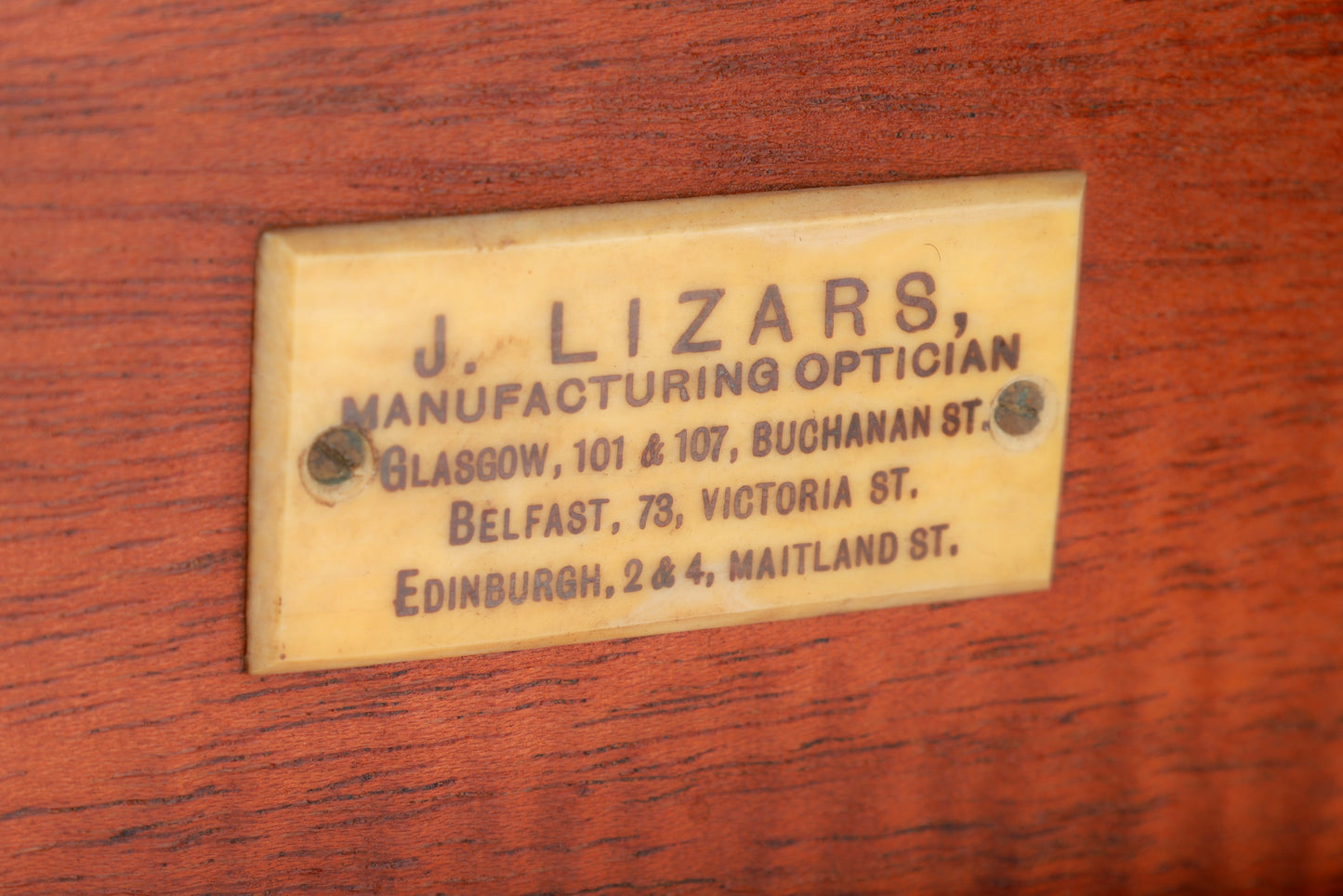 Fine Brass and Mahogany 'J. Lizars' Opticians Magic Lantern