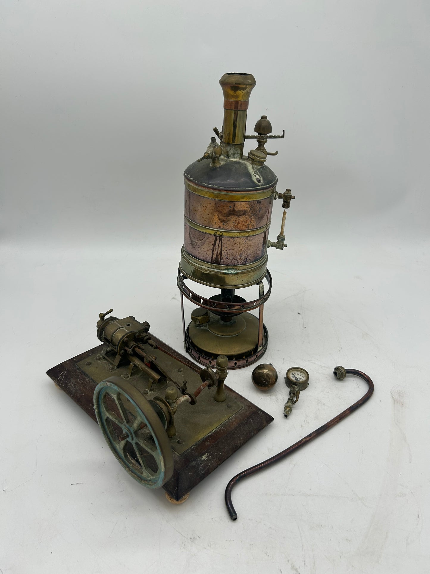 Antique Brass & Copper Mounted Boiler and Horizontal Engine