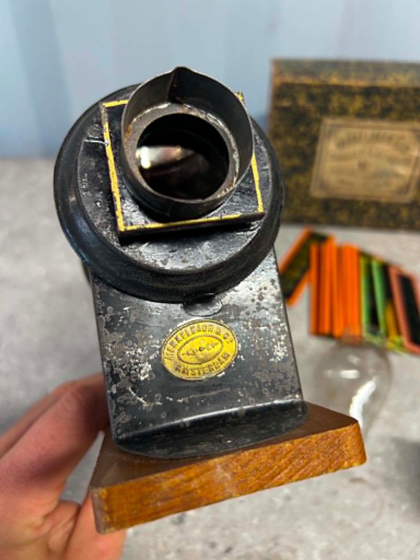 Merkelbach & Co. No. 490 Magic Lantern Projector w/ Box & Slides