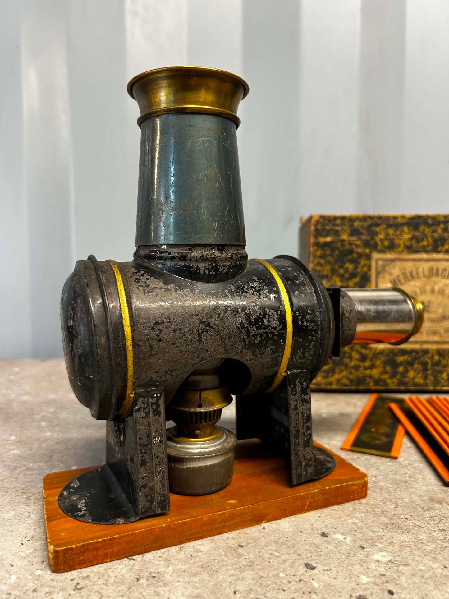 Merkelbach & Co. No. 490 Magic Lantern Projector w/ Box & Slides