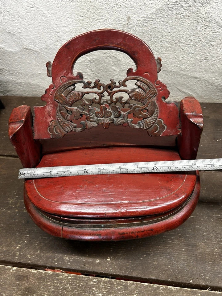 Antique Chinese Red Lacquer Carved Wooden Wedding Basket - Food Box