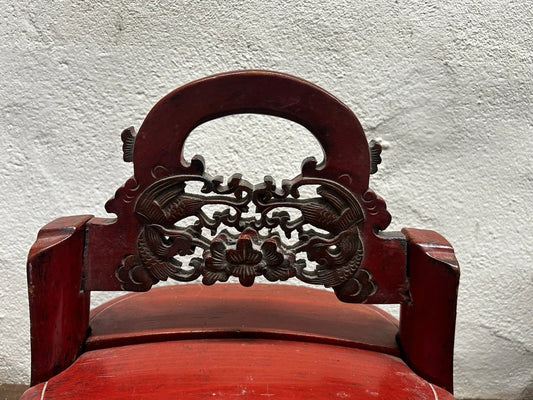 Antique Chinese Red Lacquer Carved Wooden Wedding Basket - Food Box