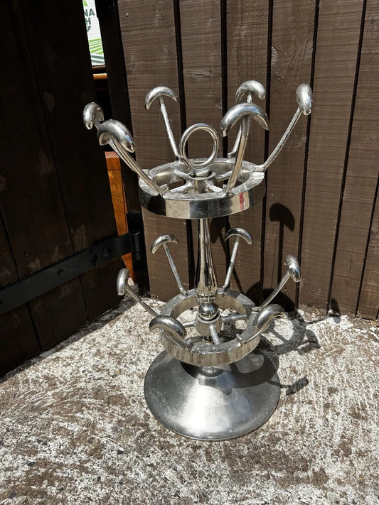 Vintage French Chrome Rotating Shoe Rack Two-Tier Silver Style Modern